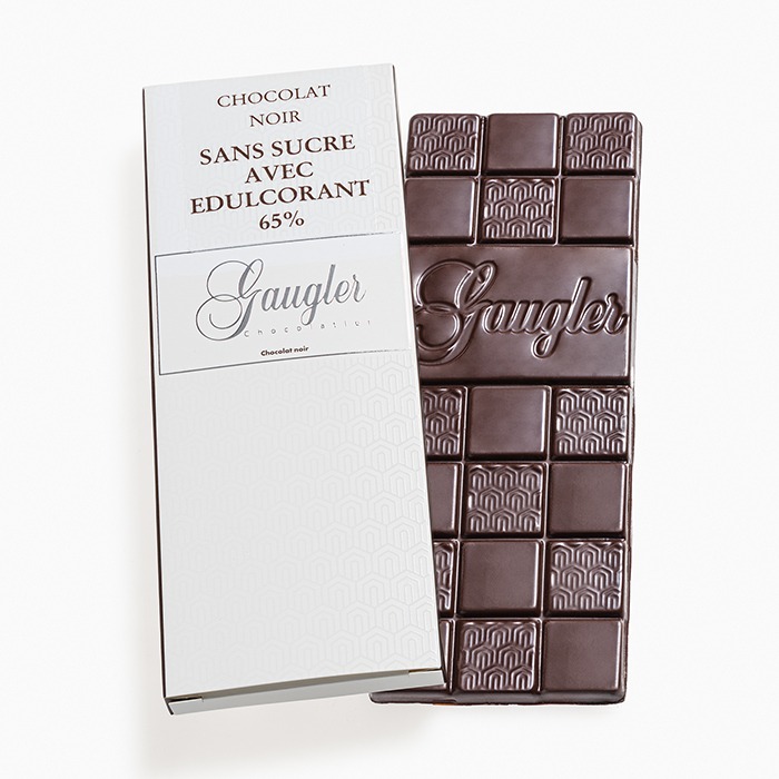 Chocolat noir sans sucre 65%. Pour diabétiques. Chocolaterie des Bauges